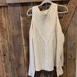 Cold shoulder chunky knit sweater